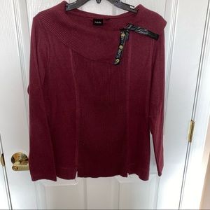 Burgundy Sweater with Faux Leather Trim Detail
